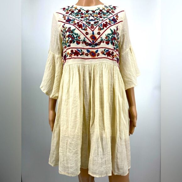 Umgee Boho Floral Embroidered Mini Dress Size M - Picture 1 of 7